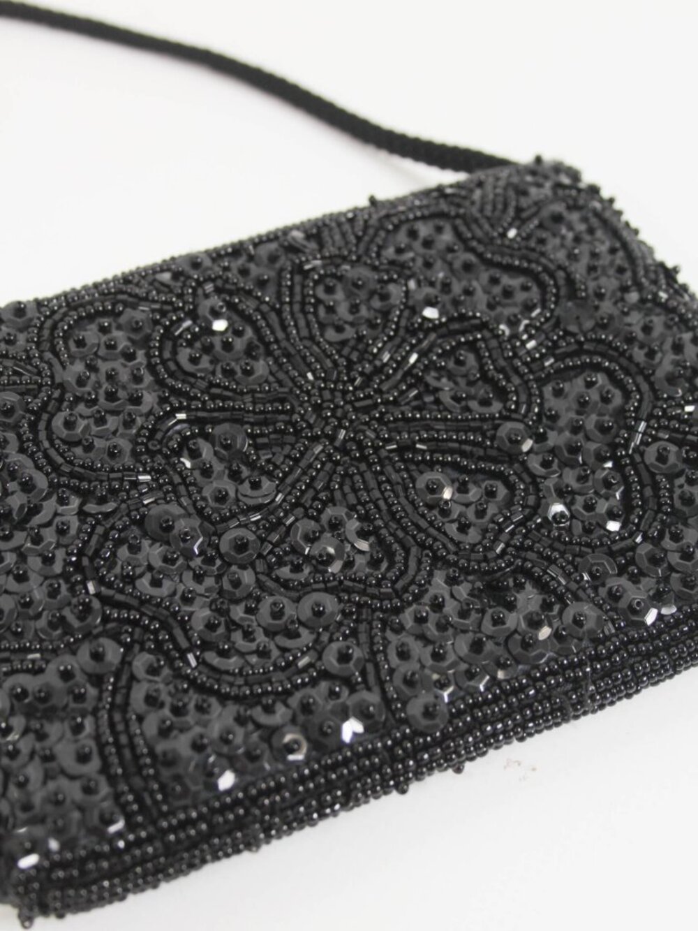 La Regale Black Beaded Sequin Crossbody Evening Bag Vintage - Picture 3 of 8